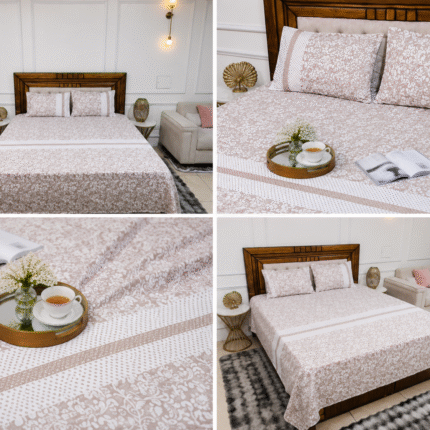 Elegant Beige & White Floral Cotton Bedsheet Set