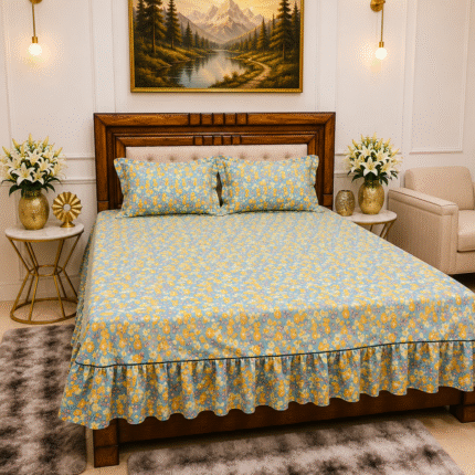 Fresh Blue Floral Frill Bedsheet 😍 Bright & Cheerful Bedroom Vibes