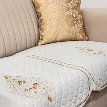 Ivory Luxury Sofa Cover with Royal Gold Embroidery π€β¨