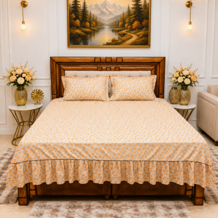 Elegant Orange Floral Frill Bedsheet 😍 Fresh & Stylish Comfort