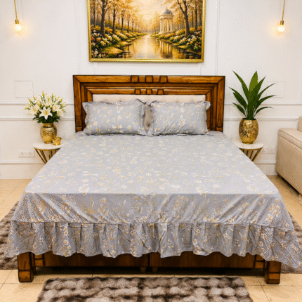 Premium Grey Floral Frill Bedsheet 😍 Subtle Luxury for Modern Bedrooms