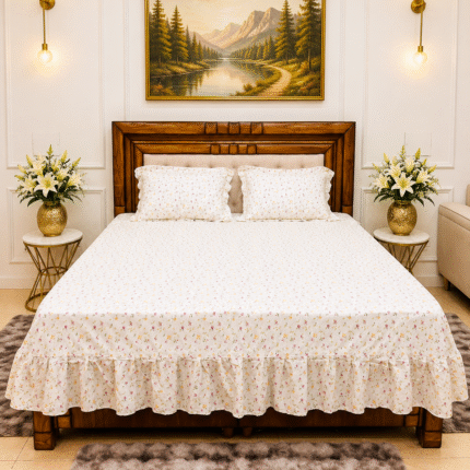 Vintage Petal Frill Bedsheet Set – Timeless Cream & Pastel Floral Luxe