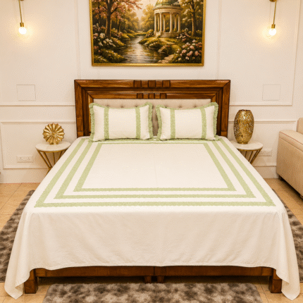 Refreshing Olive Lace Inset Bedsheet Set – Luxury White Cotton