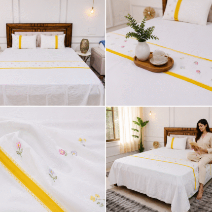 The Warm Choice: Autumnal Floral Cotton Sheet with Pintuck Pleats and Lace
