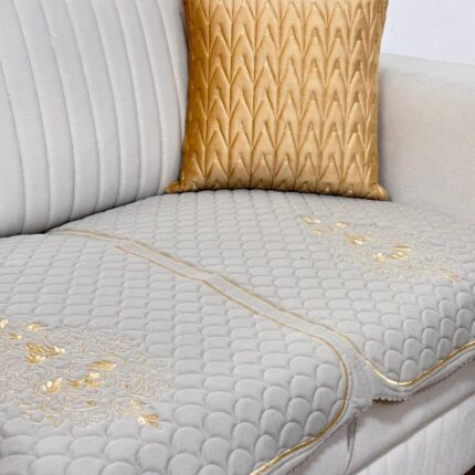 Luxury Quilted Sofa Cover with Elegant Gold Embroidery β¨