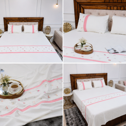 The Boutique Choice: Wildflower Meadow Embroidered Bedsheet with Pintuck & Lace Details