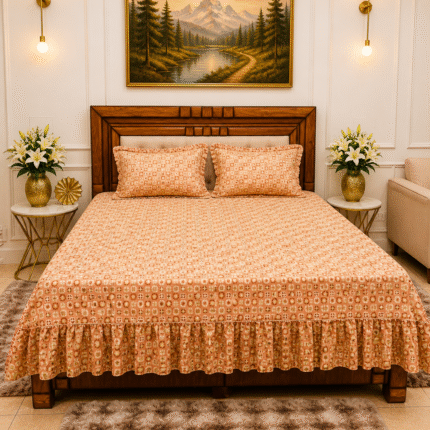 Amber Geometric Frill Bedsheet Set – Boho-Luxe Cotton Comfort