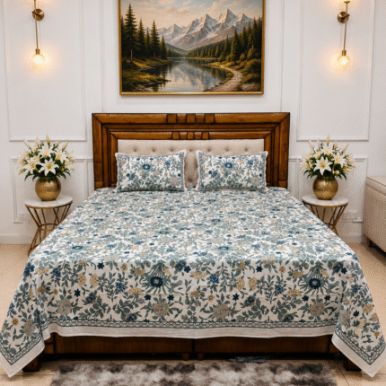 Royal Blue Satrangi Floral Bedsheet – Timeless Elegance for Every Bedroom 💙🛏️