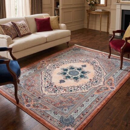Majestic Aura: Peach & Teal Heritage Medallion Carpet
