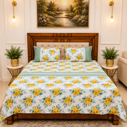 PREMIUM YELLOW BLOSSOM BEDSHEET SET WITH 2 PILLOW COVERS