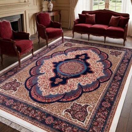 Imperial Grandeur: Navy & Sandstone Medallion Carpet