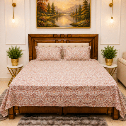Elegant Pink Damask Floral Print Bedsheet Set