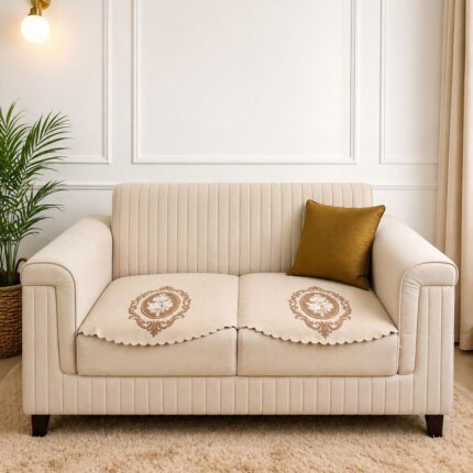 Elegant Beige Sofa Cover with Minimal Floral Detailing
