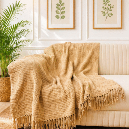 Warm Beige Textured Sofa Throw – Elegant & Cozy Living