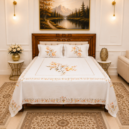 Elegant Digital Printed Bedsheet – Minimal Floral Luxury for a Serene Bedroom 🛏️✨