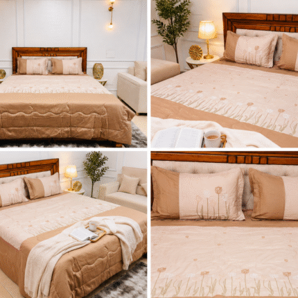 Champagne Beige Embroidered Comforter Set – Timeless Luxury Elegance