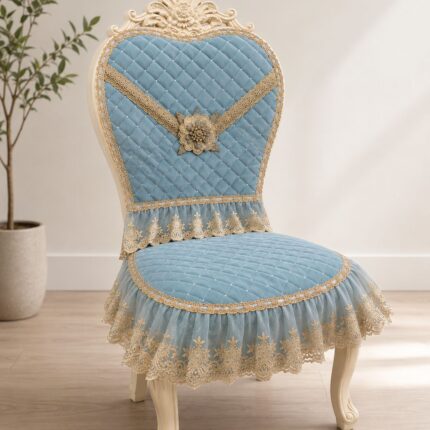 Premium Royal Blue Quilted Lace Chair Cover – Luxury Dining & Living Room Décor
