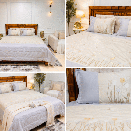 Ivory Blue Embroidered Comforter Set – Soft Luxury Bedroom Collection