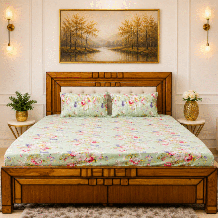 Elegant Floral Fitted Bedsheet in Soft Pastel Green