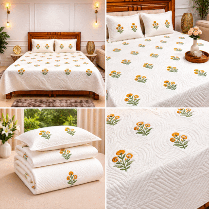Luxury Floral Quilted Bedcover Set – Sunshine Bloom Collection
