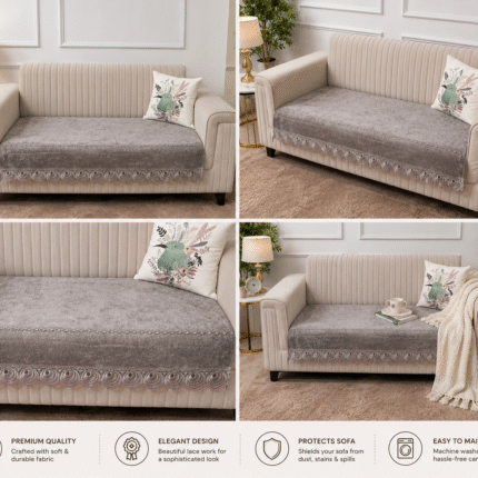 Elegant Velvet Sofa Throw with Designer Lace Border