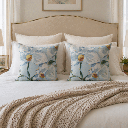 Blue Floral Artistic Cushion Cover – Elegant Watercolor Print Pillow Cover