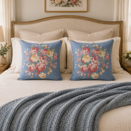 Vintage Floral Cushion Cover – Elegant Blue Decorative Pillow Cover