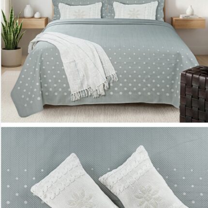 Mist Blue Quilted Bedcover Set – Calm Tones, Cozy Luxury