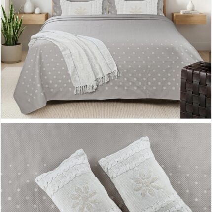 Pearl Grey Quilted Bedcover Set – Modern Simplicity, Cozy Comfort