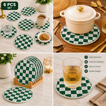 Emerald Checkered Heat Resistant Trivet Set
