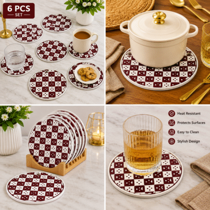 Ruby Checkered Heat Resistant Trivet Set