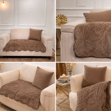 Luxury Brown Embossed Sofa Cover Set – Warm Elegance for Every Living Space