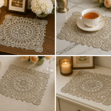 Premium Embroidered Round Lace Table Mat – Luxury Accent for Elegant Interiors