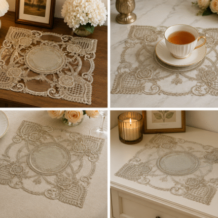 Luxury Floral Lace Table Mat – Elegant Embroidered Décor for Refined Living