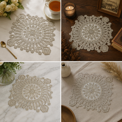 Designer Round Lace Table Mat – Elegant Embroidered Accent for Modern Homes