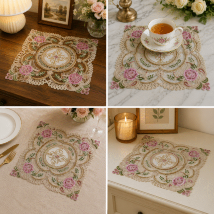Premium Floral Embroidered Lace Table Mat – A Touch of Timeless Elegance