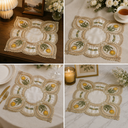 Elegant Tulip Embroidered Lace Table Mat – A Sophisticated Floral Accent