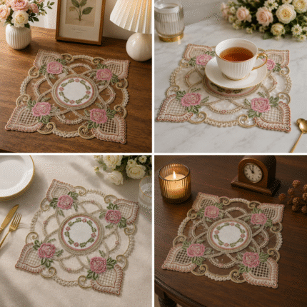 Elegant Floral Embroidered Table Mat – Premium Lace Décor for Sophisticated Spaces