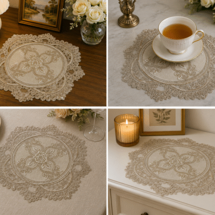 Royal Floral Lace Table Mat – Elegant Embroidered Centerpiece