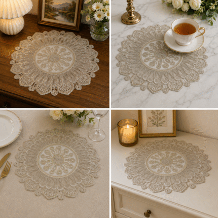 Luxury Mandala Lace Table Mat – Intricate Embroidered Elegance