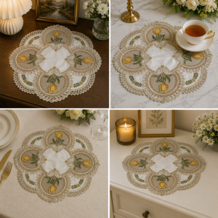 Royal Tulip Lace Table Mat – Elegant Floral Embroidered Accent