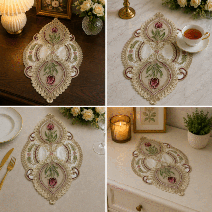 Elegant Tulip Embroidered Center Table Mat