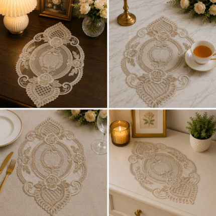 Luxury Floral Lace Center Table Mat – Beige Elegance