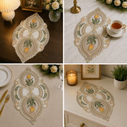 Golden Tulip Embroidered Center Table Mat