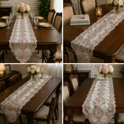Elegant Floral Organza Table Runner – Timeless Luxury