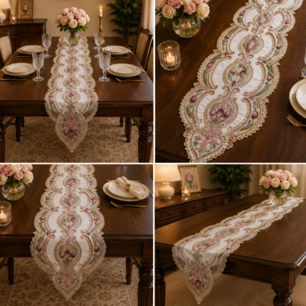 Floral Embroidered Table Runner – Timeless Beauty for Your Home